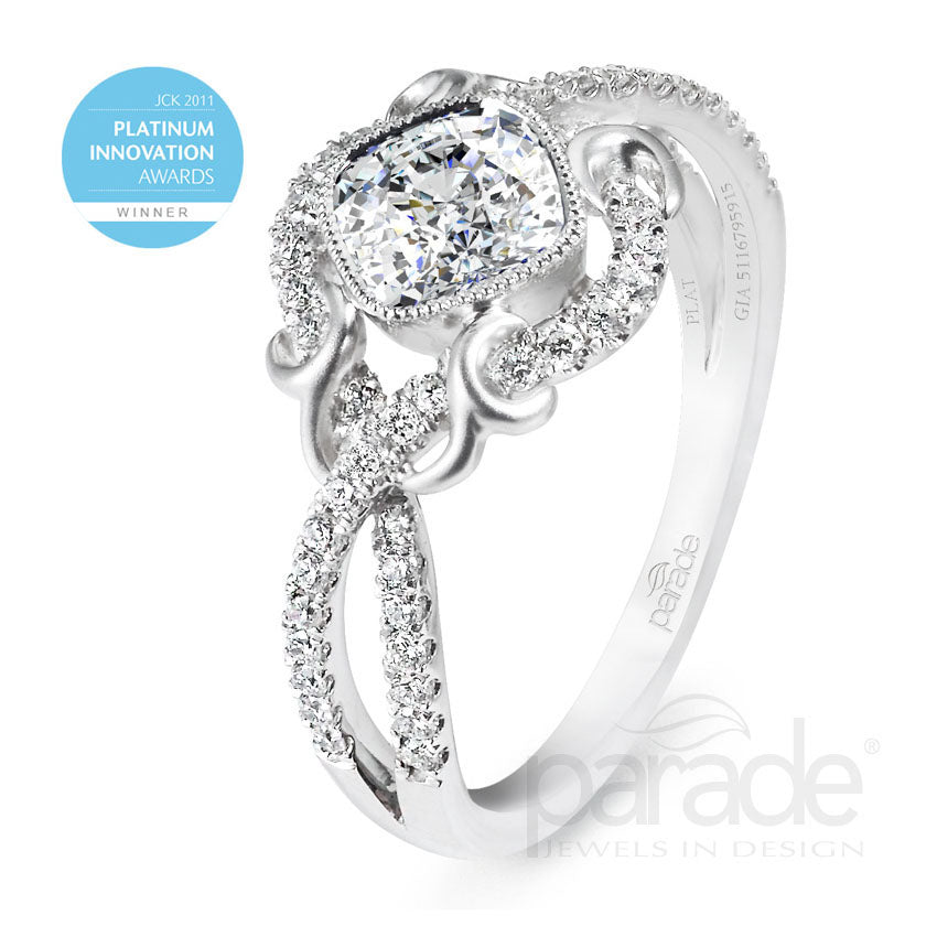 Platinum Cushion Cut Wrapped Halo Engagement Ring - Michael E. Minden Diamond Jewelers