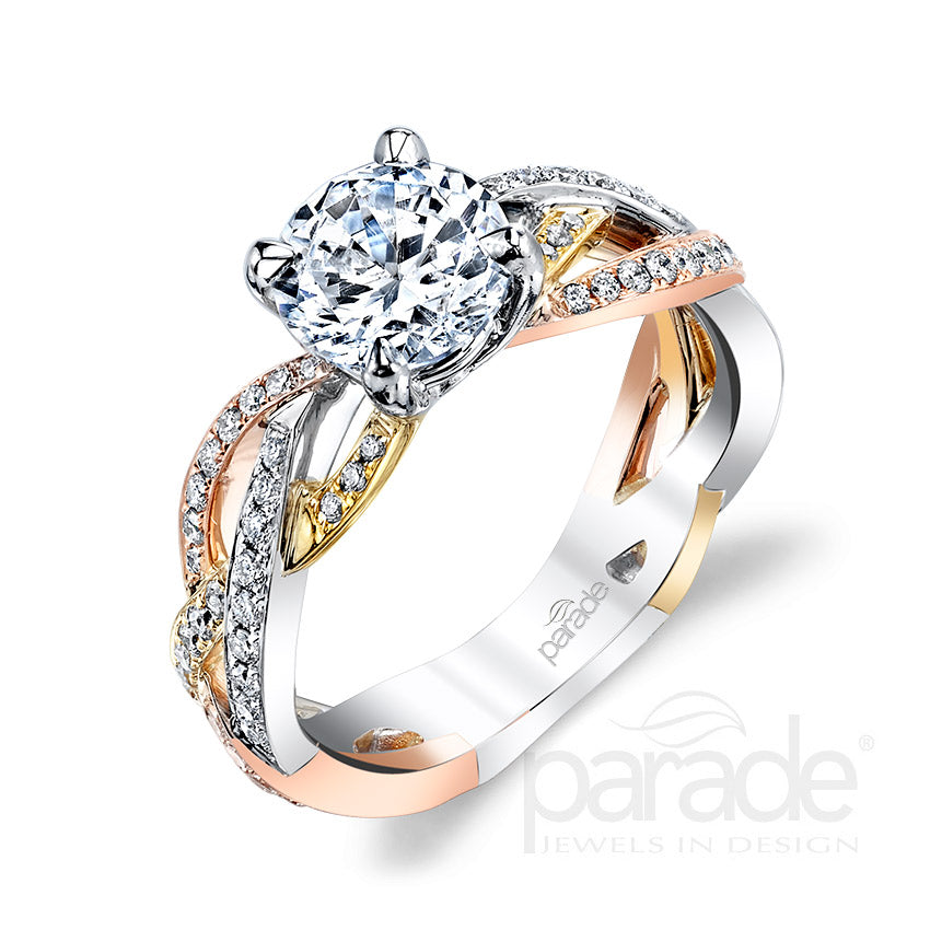 Round Tri-Tone Twisted Row Engagement Ring - Michael E. Minden Diamond Jewelers