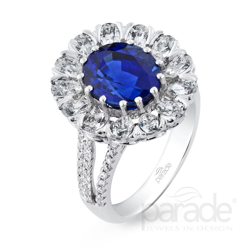 Colored Stone Floral Inspired Halo Engagement Ring - Michael E. Minden Diamond Jewelers