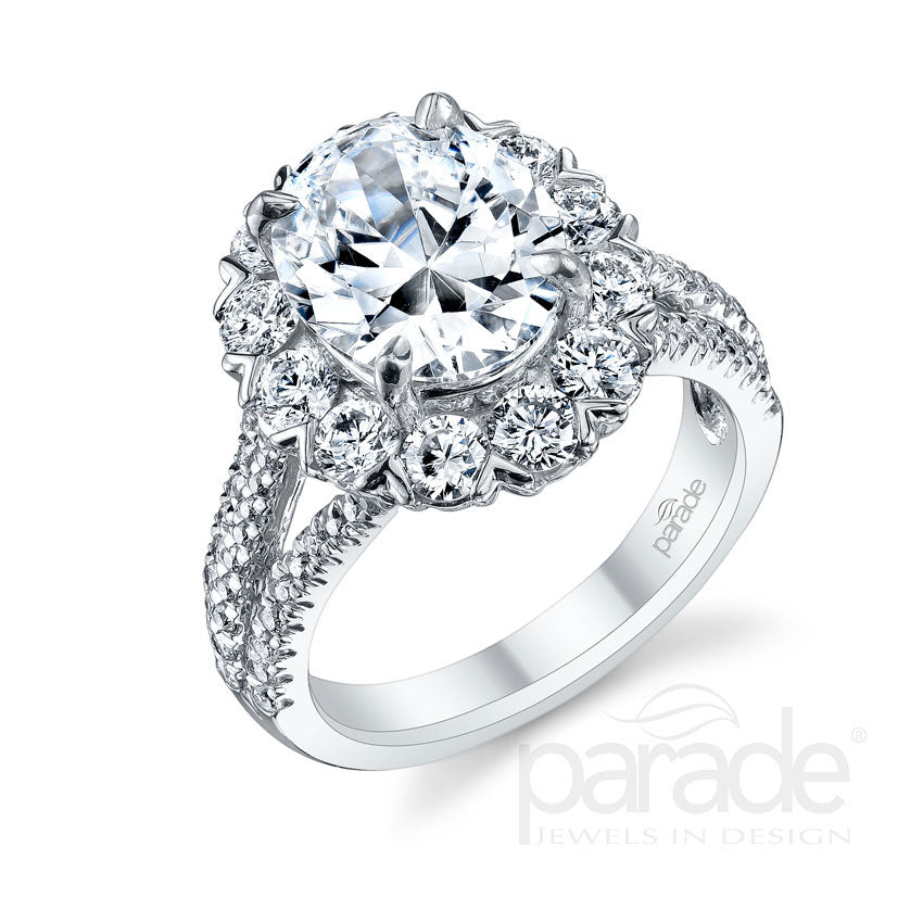 Oval Statement Halo Split Shank Engagement Ring - Michael E. Minden Diamond Jewelers
