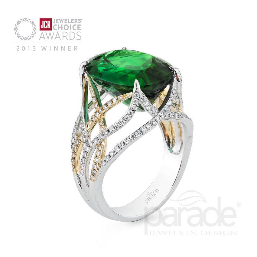 Colored Stone Oval Shape Overlap Row Engagement Ring - Michael E. Minden Diamond Jewelers