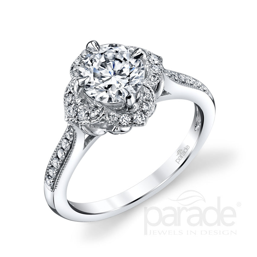 Dimensional Halo with Milgrain Detail Engagement Ring - Michael E. Minden Diamond Jewelers