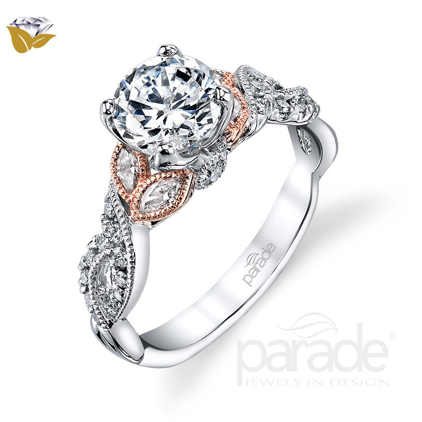 Two-Tone Milgrain Featured Engagement Ring - Michael E. Minden Diamond Jewelers