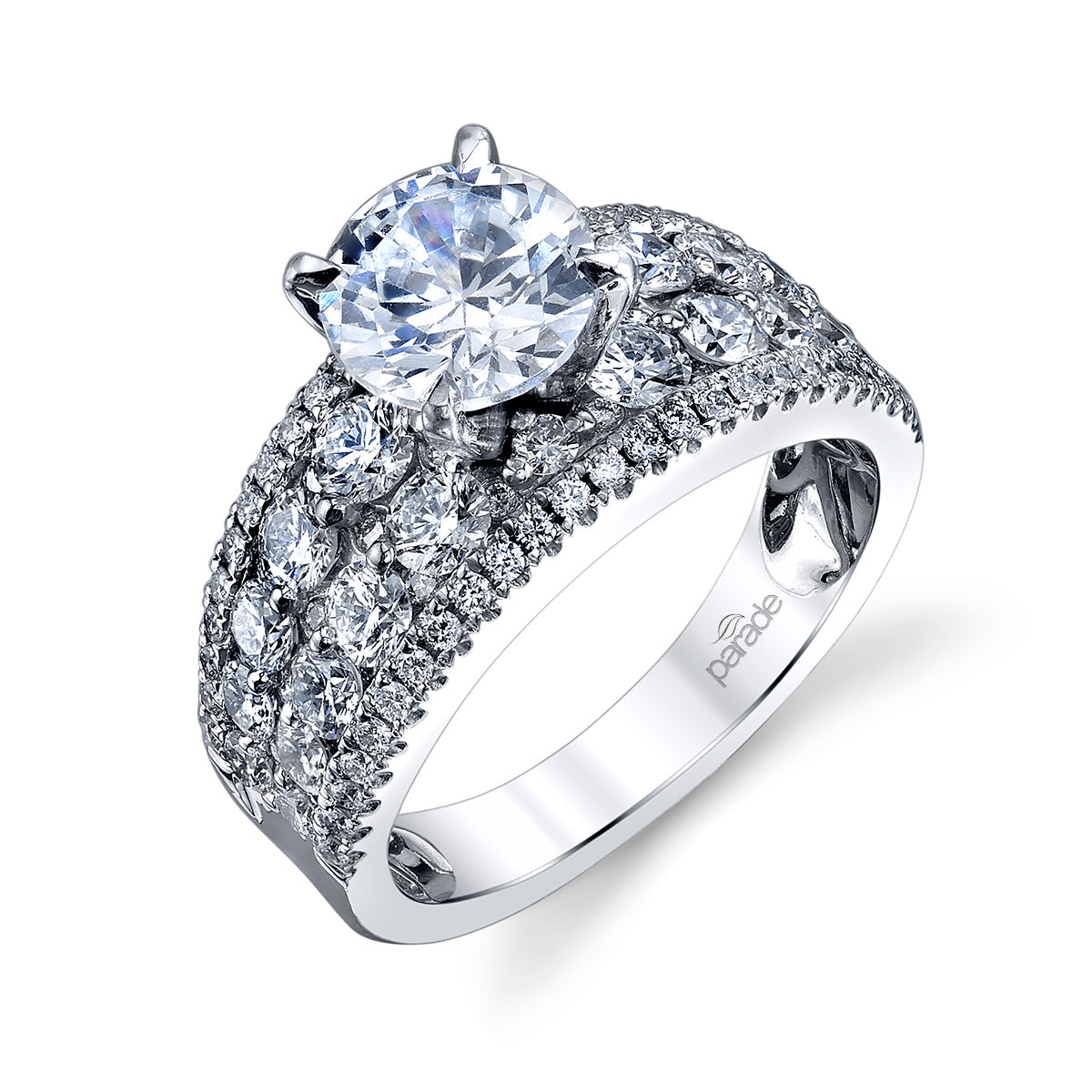 Round Cut Wide Row Engagement Ring - Michael E. Minden Diamond Jewelers