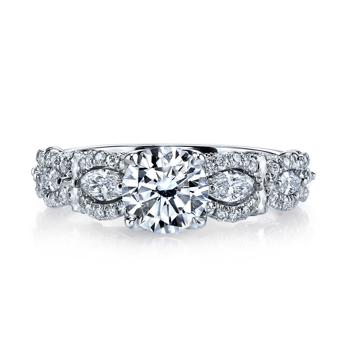 Round and Marquise Scalloped Engagement Ring - Michael E. Minden Diamond Jewelers