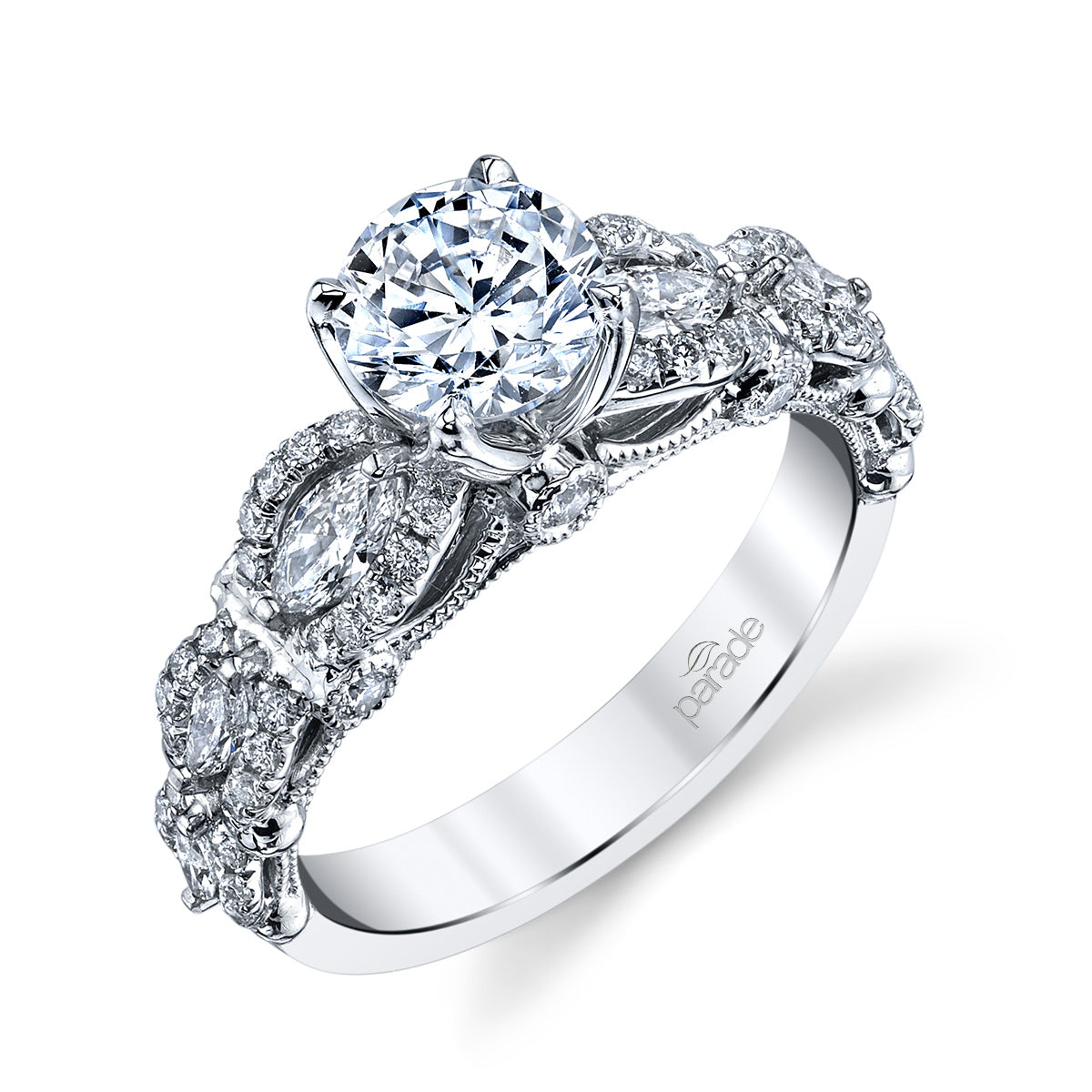 Round and Marquise Scalloped Engagement Ring - Michael E. Minden Diamond Jewelers