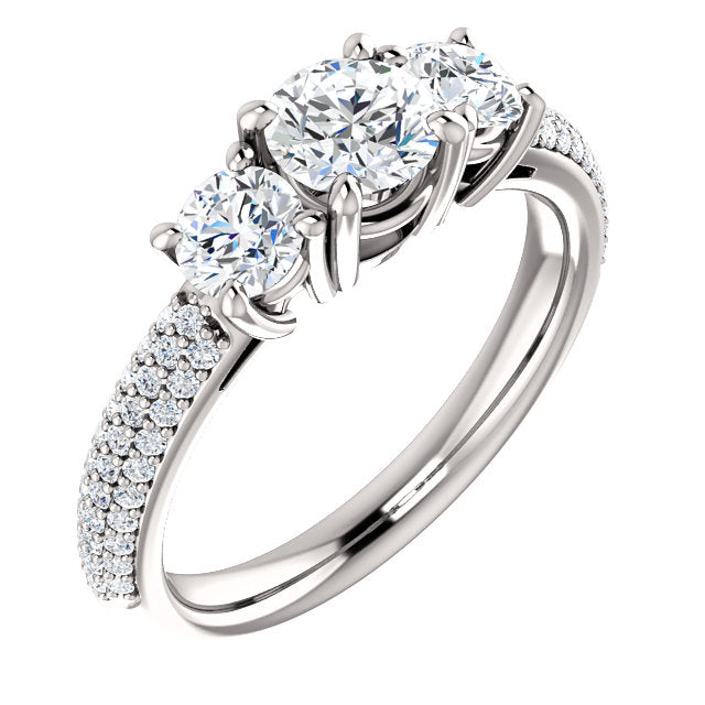 Three-Stone Pave Engagement Ring - Michael E. Minden Diamond Jewelers