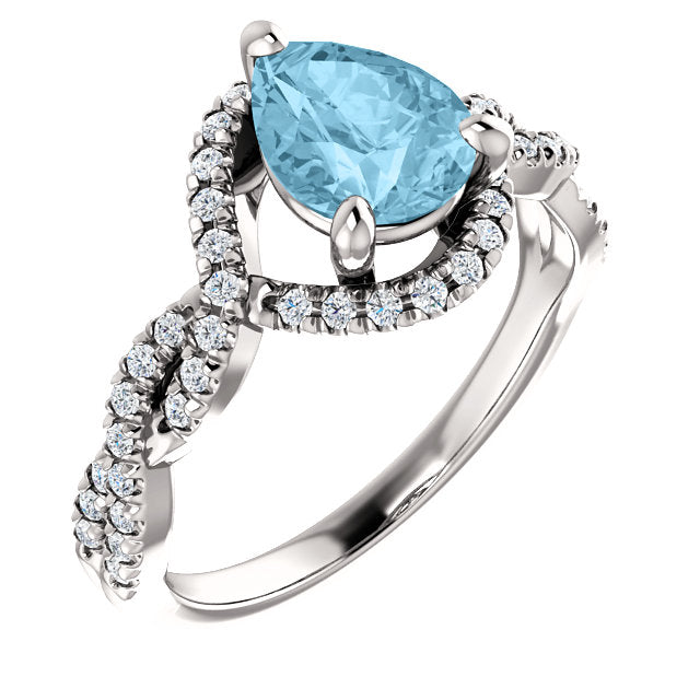 Birthstone Pear Shape Wide-Set Halo Engagement Ring - Michael E. Minden Diamond Jewelers