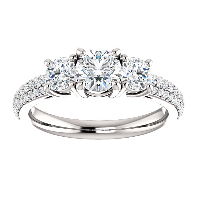 Three-Stone Pave Engagement Ring - Michael E. Minden Diamond Jewelers