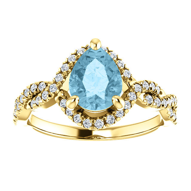 Birthstone Pear Shape Wide-Set Halo Engagement Ring - Michael E. Minden Diamond Jewelers