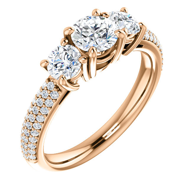 Three-Stone Pave Engagement Ring - Michael E. Minden Diamond Jewelers