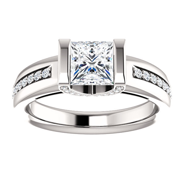 Bar Set Accented Square Engagement Ring - Michael E. Minden Diamond Jewelers