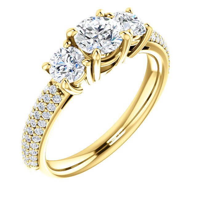 Three-Stone Pave Engagement Ring - Michael E. Minden Diamond Jewelers