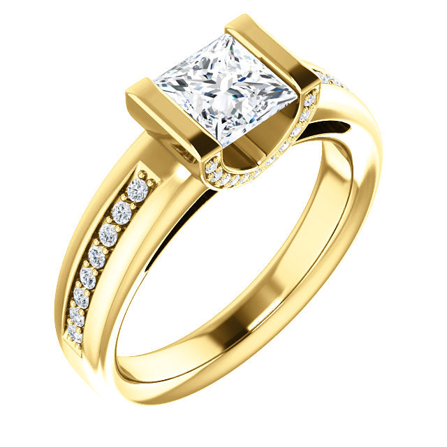 Bar Set Accented Square Engagement Ring - Michael E. Minden Diamond Jewelers