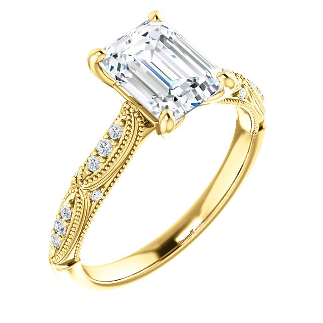 Emerald Diamond Detailed Engagement Ring - Michael E. Minden Diamond Jewelers