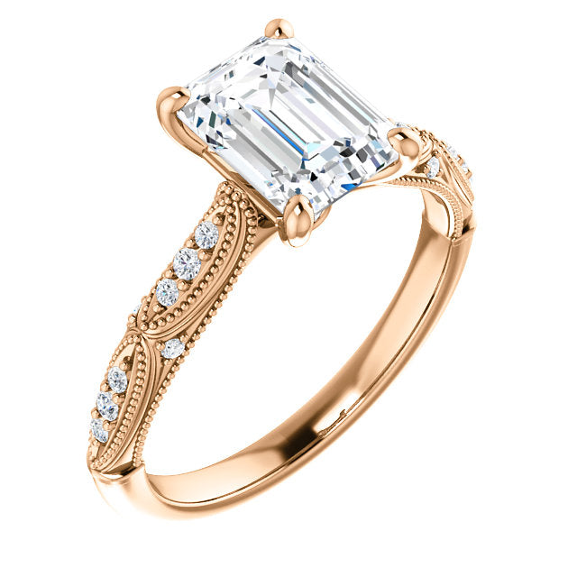 Emerald Diamond Detailed Engagement Ring - Michael E. Minden Diamond Jewelers