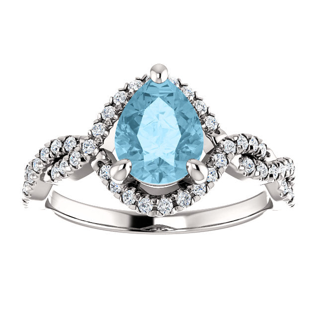 Birthstone Pear Shape Wide-Set Halo Engagement Ring - Michael E. Minden Diamond Jewelers