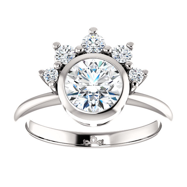 Round Bezel Set Unique Diamond Detail Engagement Ring - Michael E. Minden Diamond Jewelers