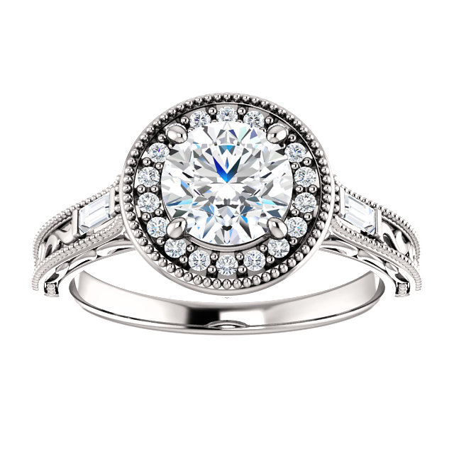 Round Halo Intricate Setting Engagement Ring - Michael E. Minden Diamond Jewelers