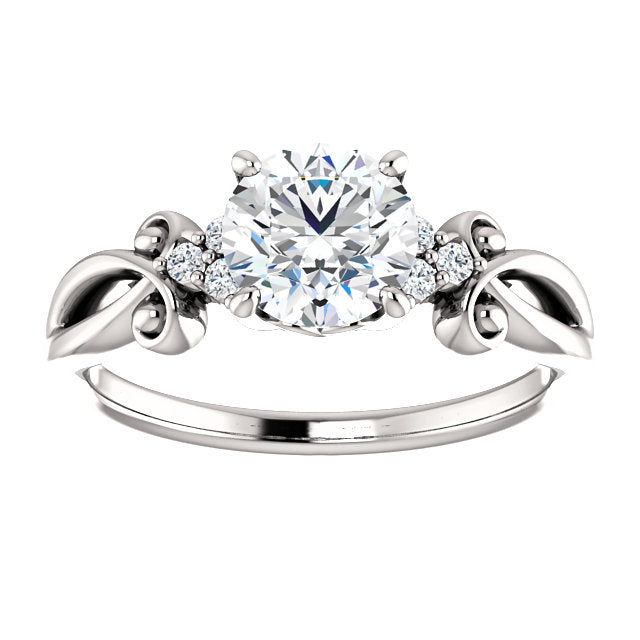 Round Cut Three Stone Swirled Detail Engagement Ring - Michael E. Minden Diamond Jewelers