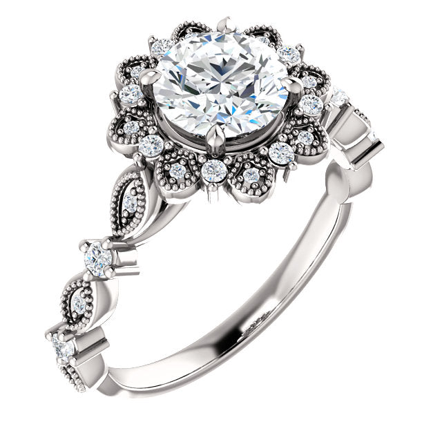 Floral Inspired Halo Engagement Ring - Michael E. Minden Diamond Jewelers