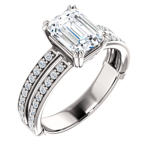Emerald Cut Double Row Engagement Ring - Michael E. Minden Diamond Jewelers