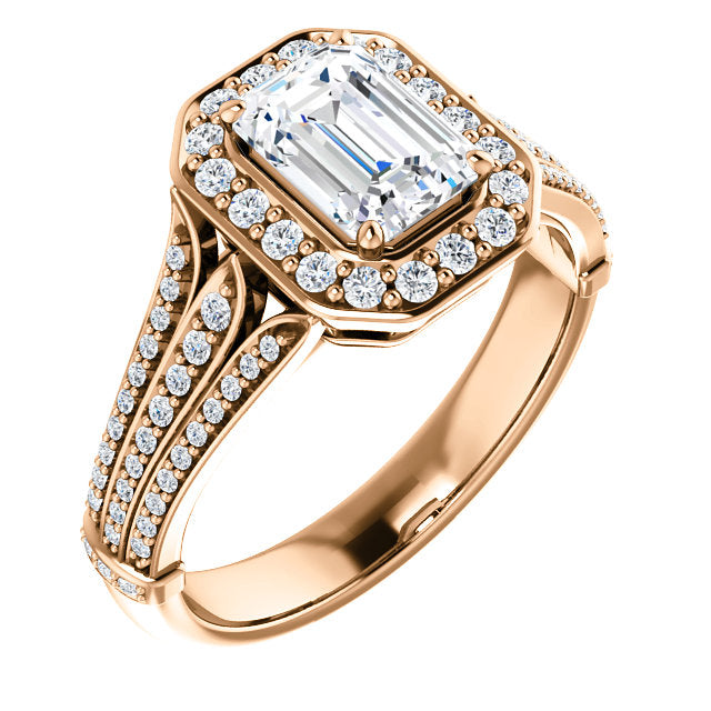 Emerald Halo Three-Row Engagement Ring - Michael E. Minden Diamond Jewelers