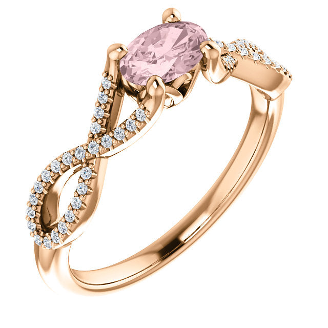 Oval Morganite East to West Twisted Engagement Ring - Michael E. Minden Diamond Jewelers