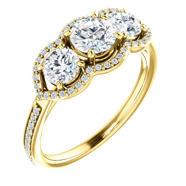 Three-Stone Halo Engagement Ring - Michael E. Minden Diamond Jewelers