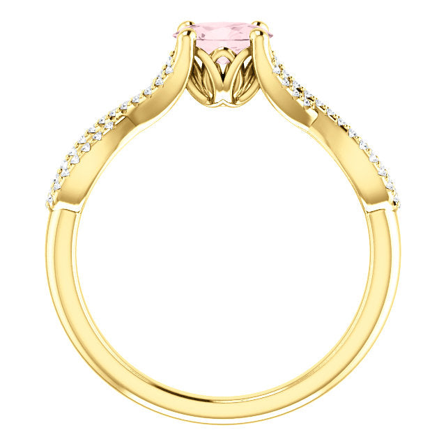 Oval Morganite East to West Twisted Engagement Ring - Michael E. Minden Diamond Jewelers