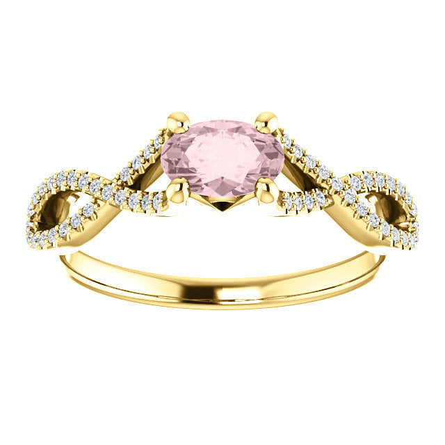 Oval Morganite East to West Twisted Engagement Ring - Michael E. Minden Diamond Jewelers