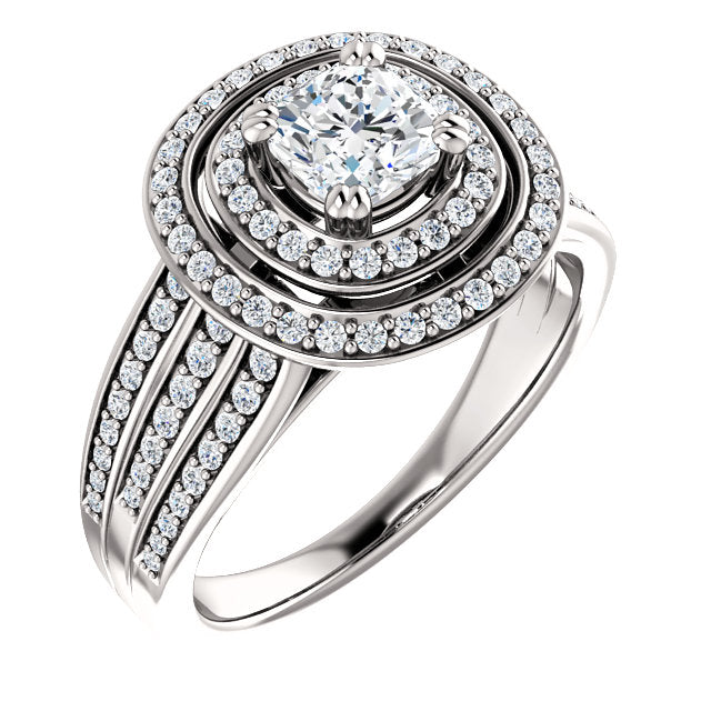 Double Halo Three Row Engagement Ring - Michael E. Minden Diamond Jewelers