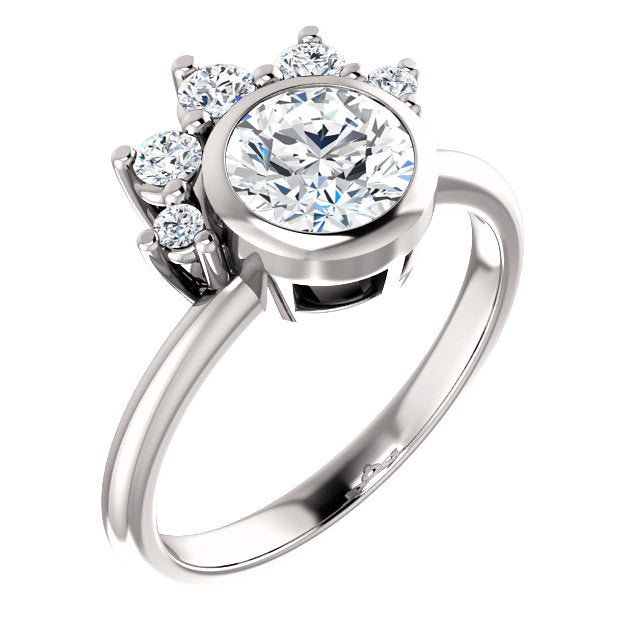 Round Bezel Set Unique Diamond Detail Engagement Ring - Michael E. Minden Diamond Jewelers