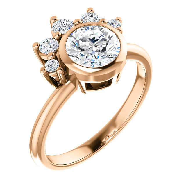 Round Bezel Set Unique Diamond Detail Engagement Ring - Michael E. Minden Diamond Jewelers