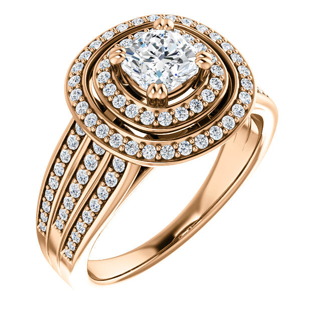 Double Halo Three Row Engagement Ring - Michael E. Minden Diamond Jewelers