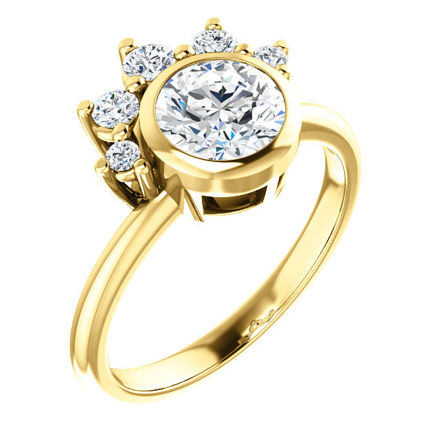 Round Bezel Set Unique Diamond Detail Engagement Ring - Michael E. Minden Diamond Jewelers