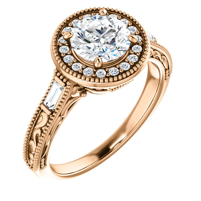 Round Halo Intricate Setting Engagement Ring - Michael E. Minden Diamond Jewelers