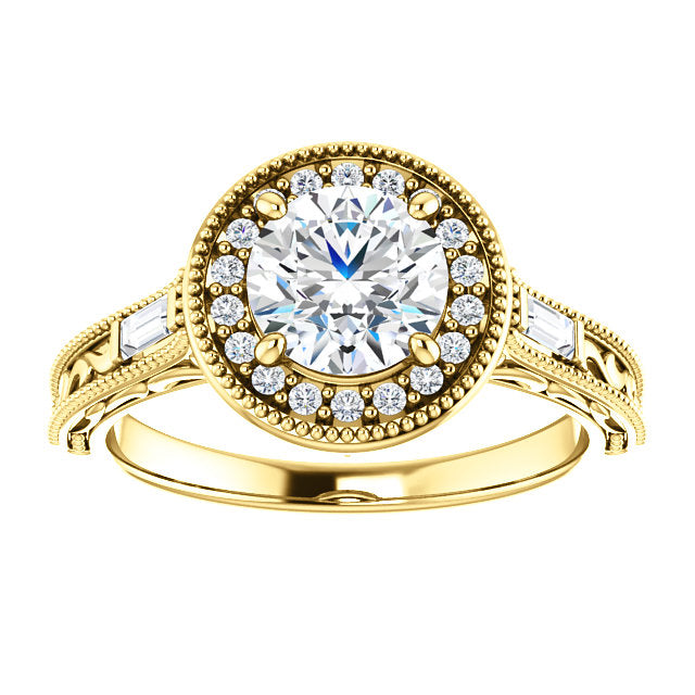Round Halo Intricate Setting Engagement Ring - Michael E. Minden Diamond Jewelers
