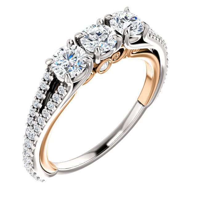 White Gold Three Stone Two-Tone Undergallery Engagement Ring - Michael E. Minden Diamond Jewelers