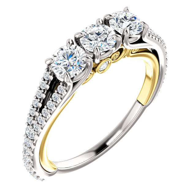 White Gold Three Stone Two-Tone Undergallery Engagement Ring - Michael E. Minden Diamond Jewelers