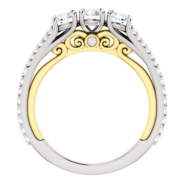 White Gold Three Stone Two-Tone Undergallery Engagement Ring - Michael E. Minden Diamond Jewelers