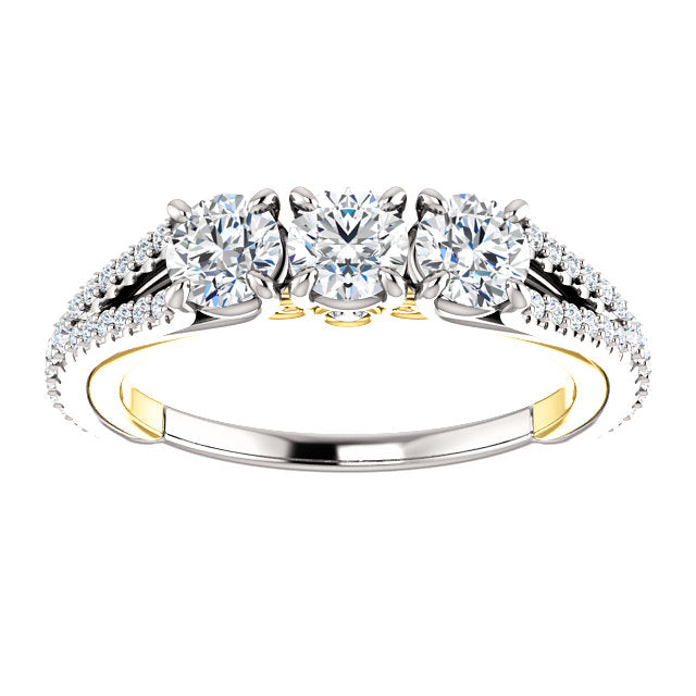 White Gold Three Stone Two-Tone Undergallery Engagement Ring - Michael E. Minden Diamond Jewelers