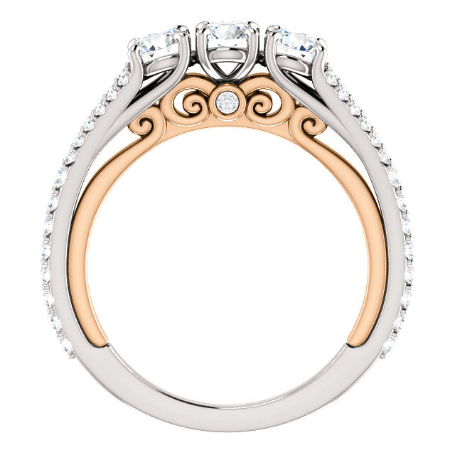 White Gold Three Stone Two-Tone Undergallery Engagement Ring - Michael E. Minden Diamond Jewelers