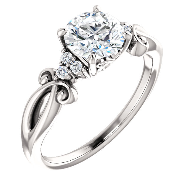 Round Cut Three Stone Swirled Detail Engagement Ring - Michael E. Minden Diamond Jewelers