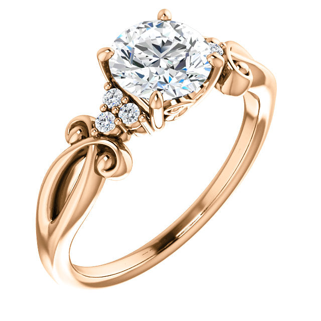 Round Cut Three Stone Swirled Detail Engagement Ring - Michael E. Minden Diamond Jewelers