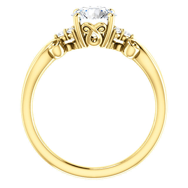 Round Cut Three Stone Swirled Detail Engagement Ring - Michael E. Minden Diamond Jewelers