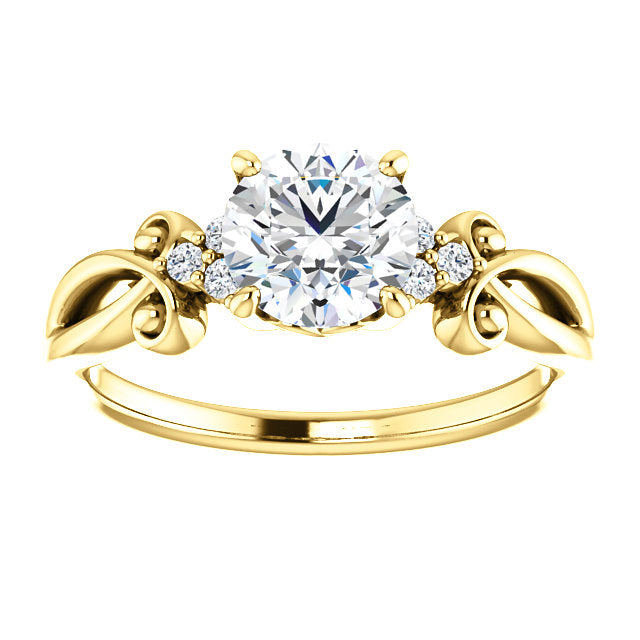 Round Cut Three Stone Swirled Detail Engagement Ring - Michael E. Minden Diamond Jewelers