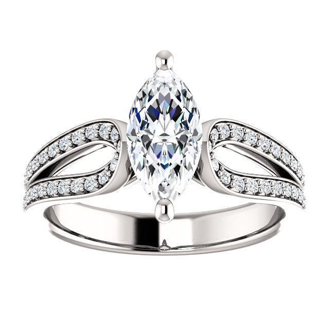 Marquise Shape Split Shank Engagement Ring - Michael E. Minden Diamond Jewelers