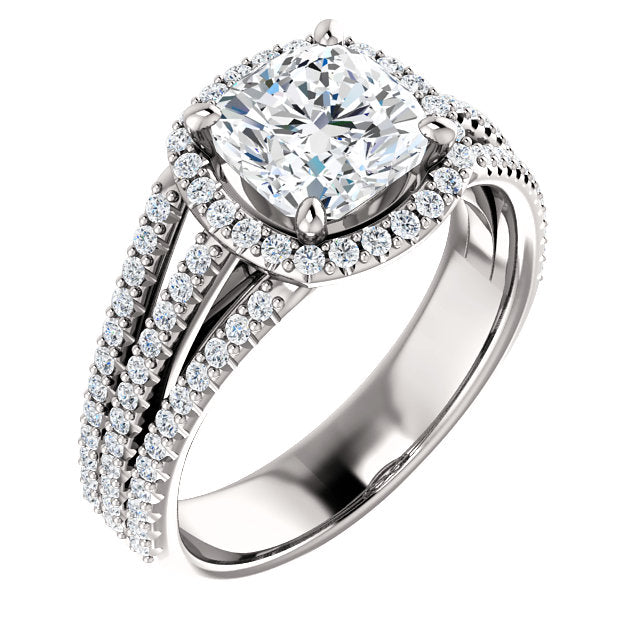 Cushion Shape Halo Three-Row Engagement Ring - Michael E. Minden Diamond Jewelers