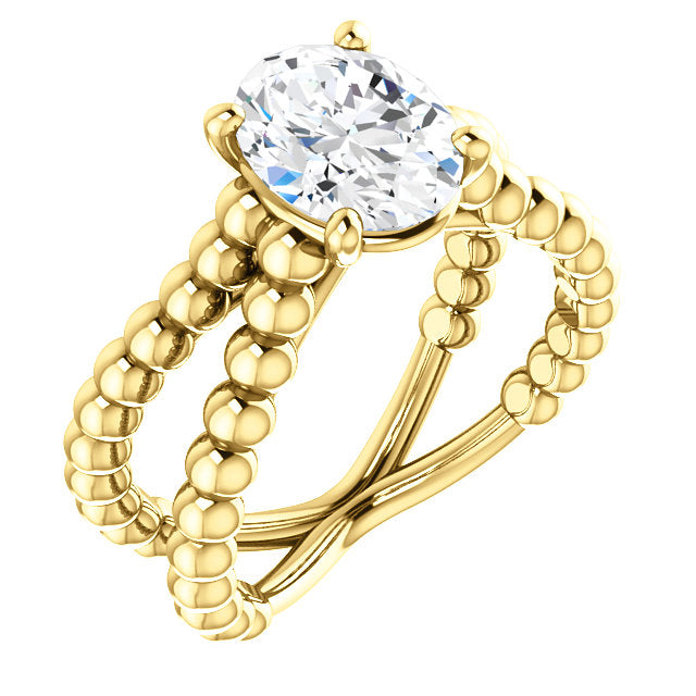 Oval Beaded Solitaire 'X' Ring - Michael E. Minden Diamond Jewelers